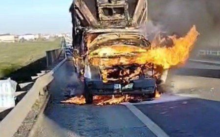 Seyir halindeki kamyonet alev alıp yandı