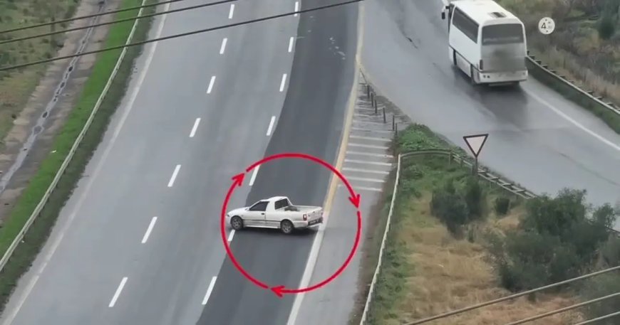 Otoyolda tehlike dolu an! Kaçmaya çalıştı, drone yakaladı
