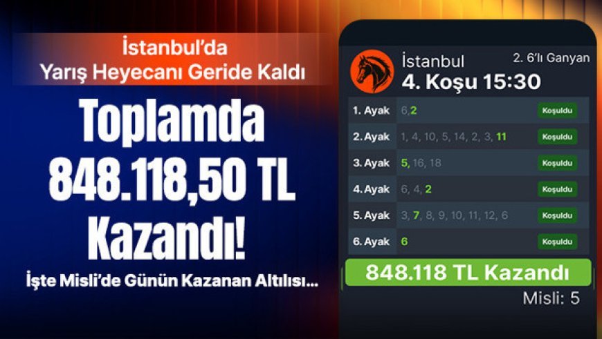 İstanbul’da Yarış Heyecanı Geride Kaldı, Toplamda 848.118,50 TL Kazandı! İşte Misli’de Günün Kazanan Altılısı…