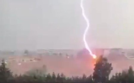 Ağaca yıldırım düşme anı kamerada