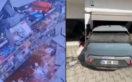 Otomobil markete daldı, vatandaşlar ölümden döndü. Olay anı kamerada