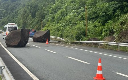 Kopan dev kayalar Karadeniz Sahil Yolu’nu kapattı