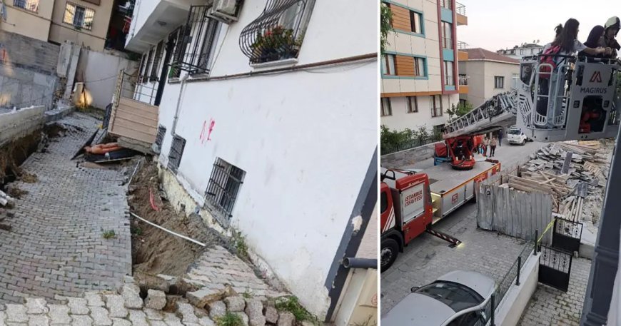 İstanbul'da binanın bahçesinde çökme: 29 kişi mahsur kaldı