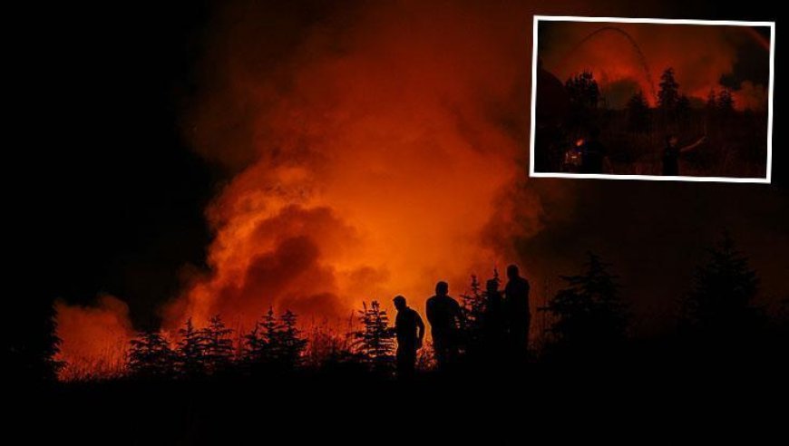 Ankara'da korkutan yangın! boş arazide yanan paletlere itfaiye müdahale ediyor