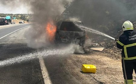 Mardin'de seyir halindeki hafif ticari araç yandı