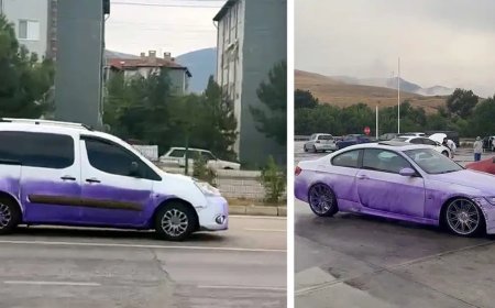 TIR yola boya dökmüştü: Araçların mora boyadığı anlar