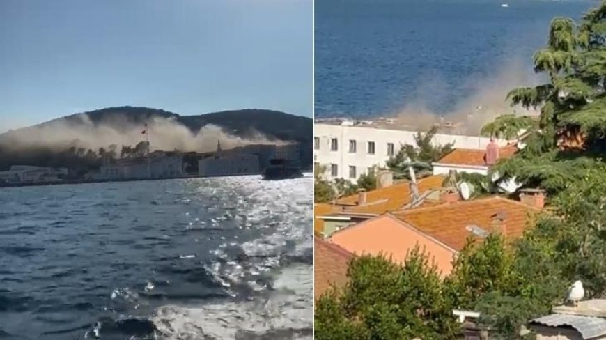Heybeliada'da Deniz Harp Okulu'nun çatısında yangın! Çok sayıda itfaiye sevk edildi