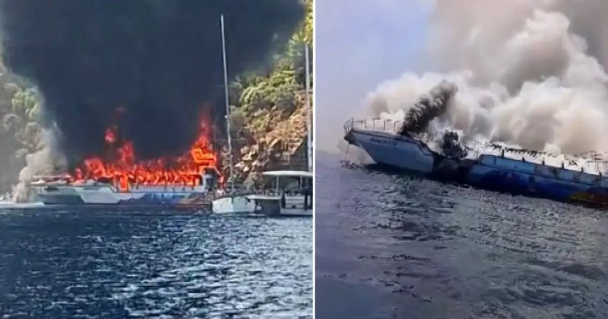 Fethiye'de can pazarı. Denizin ortasında gezi teknesinde yangın çıktı, 115 kişi denize atladı