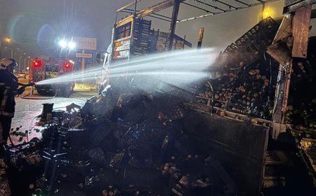 Kayseri’de sebze ve meyve yüklü kamyon alevlere teslim oldu
