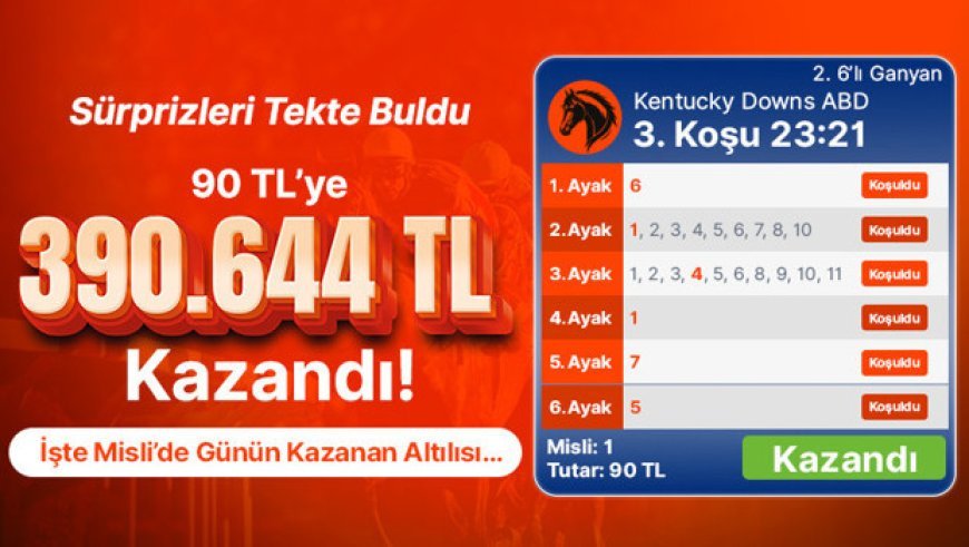 Sürprizleri Tekte Buldu 90 TL’ye 390.644 TL Kazandı! İşte Misli’de Günün Kazanan Altılısı…