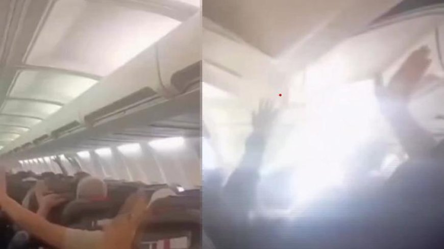 Yolcu uçağında korkunç anlar kamerada! Kabinin tavanı böyle çöktü