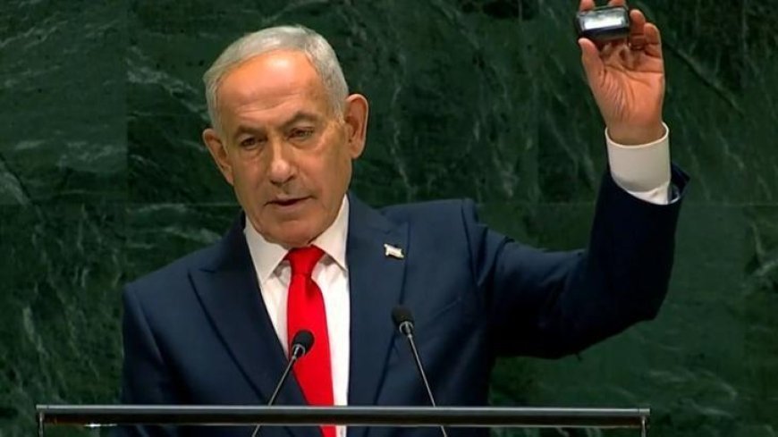 Netanyahu, Birleşmiş Milletler Genel Kurulu'na elinde bombayla geldi!
