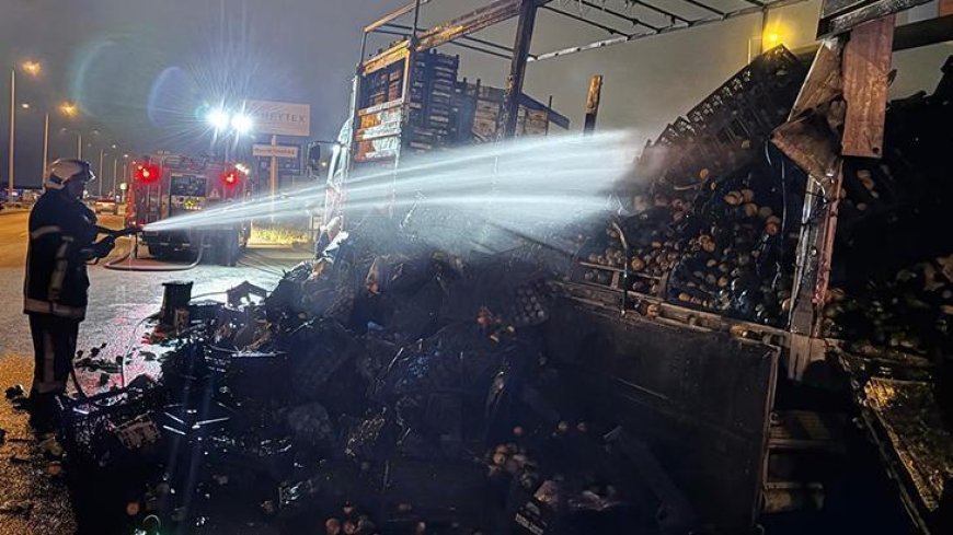 Kayseri’de sebze ve meyve yüklü kamyon alevlere teslim oldu