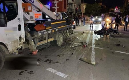 İnegöl'de feci kaza! Motosiklet ile sepetli vinç çarpıştı