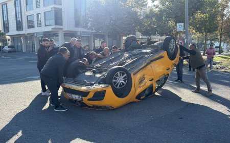Otomobil ile çarpışan taksi takla attı; 1 yaralı