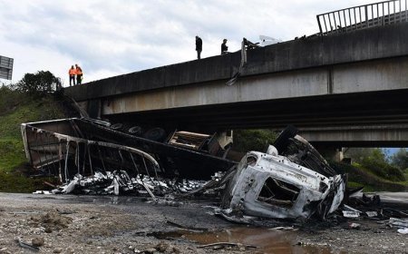 Anadolu Otoyolu'nda korkunç kaza! TIR 15 metreden düşüp küle döndü