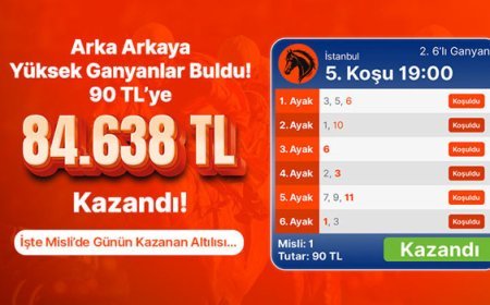 Arka Arkaya Yüksek Ganyanlar Buldu! 90 TL’ye 84.638 TL Kazandı! İşte Misli’de Günün Kazanan Altılısı…