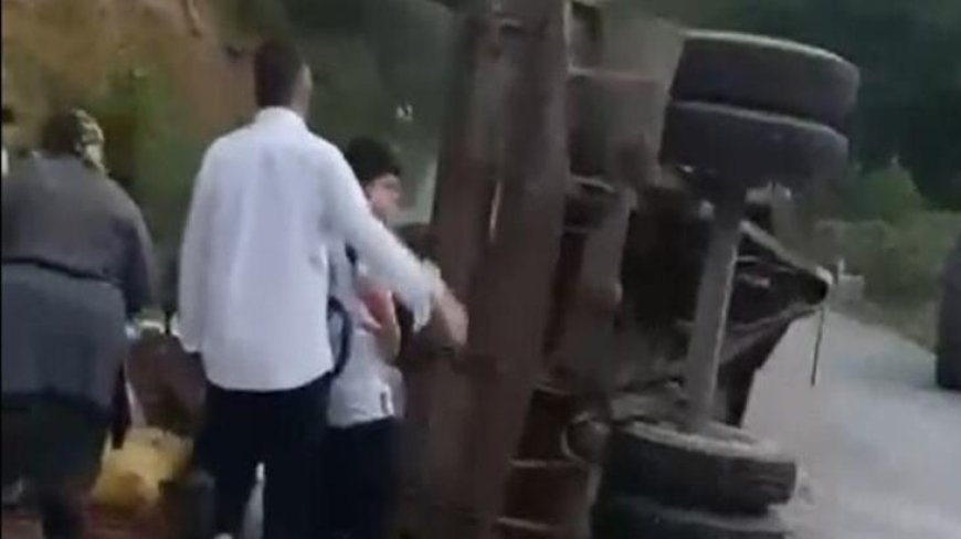 Düzce'de traktör römorku yan yattı! 11 yaralı