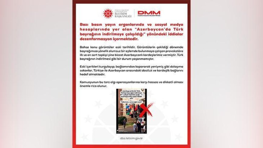 İki ülke arasındaki bağları hedef aldılar! DMM'den açıklama: Azerbaycan’da Türk bayrağının indirilmeye çalışıldığı iddiaları asılsızdır